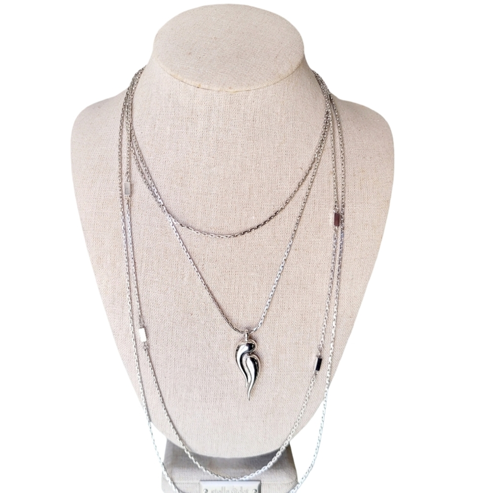 Monet Silver-toned Multi-layered Necklace with Sculptural Stylized Pendant
